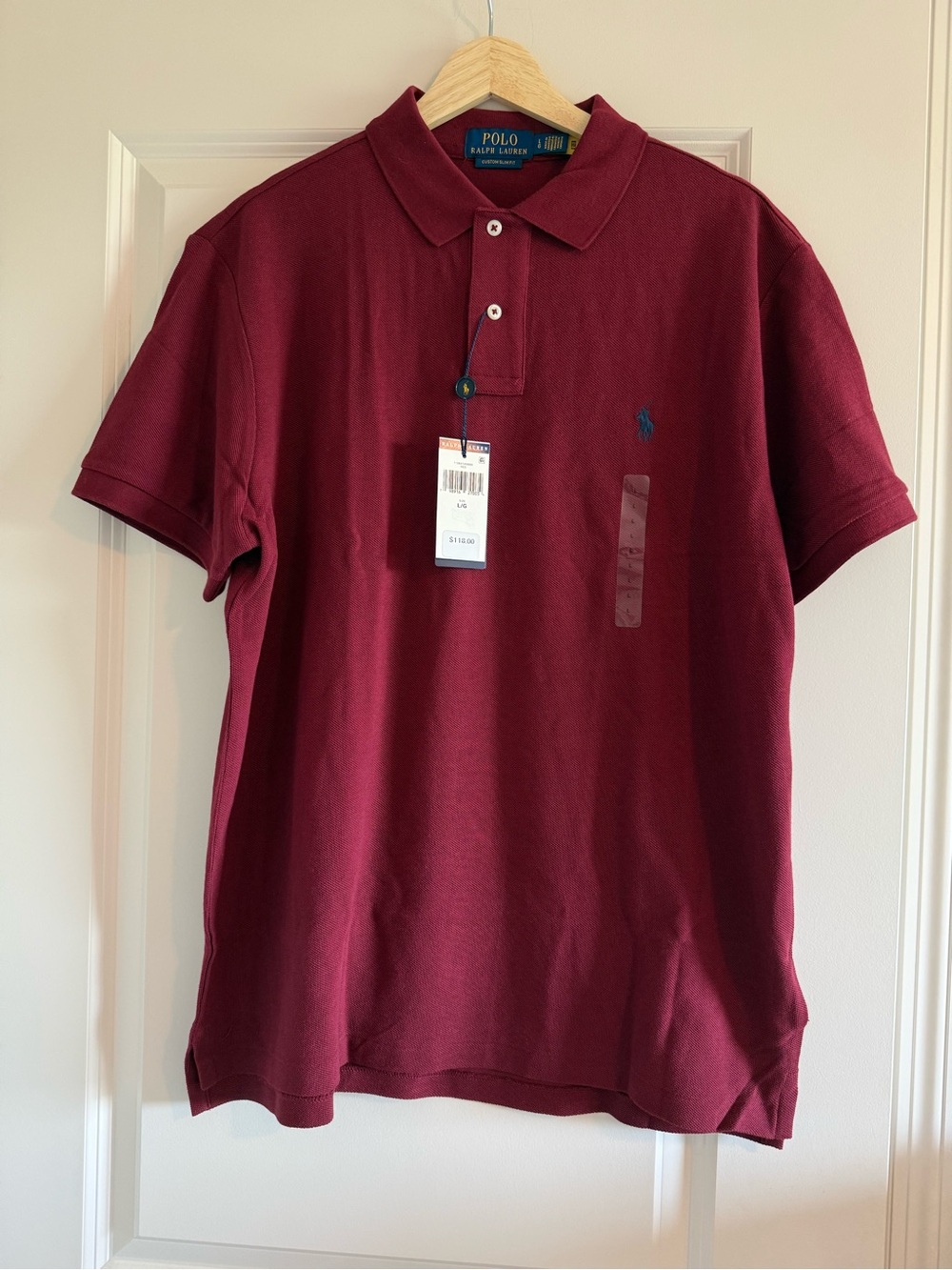 NWT Polo Ralph Lauren Men's Short Sleeve Polo Shirt Custom Slim Fit L Burgundy